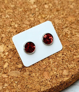 Red Glitter Vegan Leather Small Earring Studs