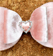 Load image into Gallery viewer, Blush Heart Rhinestone Crushed Velvet Layered Leatherette Bow
