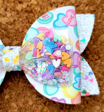 Load image into Gallery viewer, Sweet Hearts Shaker Chunky Glitter Layered Leatherette Bow
