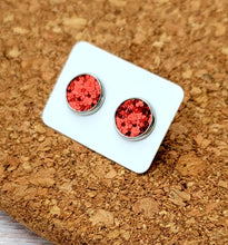 Load image into Gallery viewer, Red Glitter Vegan Leather Medium Earring Studs
