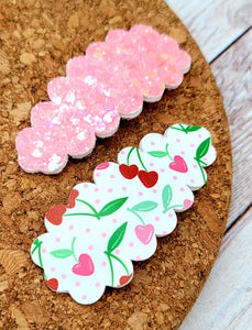 Cherry Hearts Glitter Scallop Snap Clip Set
