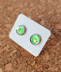 Green Confetti Glitter Vegan Leather Small Earring Studs