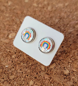 Clay Rainbows Glitter Vegan Leather Medium Earring Studs