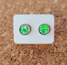 Load image into Gallery viewer, Green Confetti Glitter Vegan Leather Small Earring Studs

