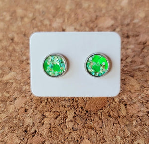 Green Confetti Glitter Vegan Leather Small Earring Studs
