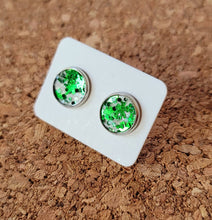 Load image into Gallery viewer, Clovers Glitter Vegan Leather Medium Earring Studs
