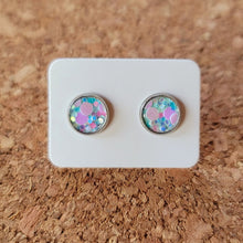 Load image into Gallery viewer, Blue Whimsical Glitter Vegan Leather Small Earring Studs
