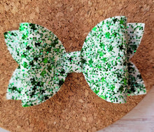 Load image into Gallery viewer, Clovers Glitter Layered Leatherette Bow
