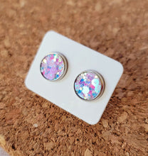 Load image into Gallery viewer, Purple Whimsical Glitter Vegan Leather Medium Earring Studs
