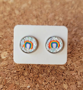 Clay Rainbows Glitter Vegan Leather Medium Earring Studs