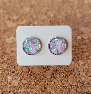 Blue Whimsical Glitter Vegan Leather Medium Earring Studs