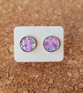 Purple Whimsical Glitter Vegan Leather Medium Earring Studs