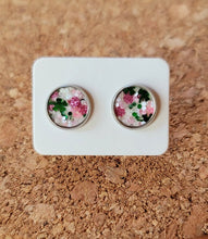 Load image into Gallery viewer, Pink Clovers Glitter Vegan Leather Medium Earring Studs
