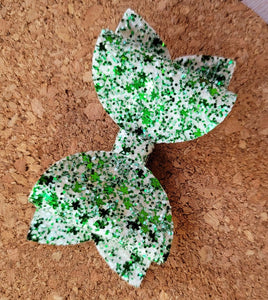 Clovers Glitter Layered Leatherette Bow