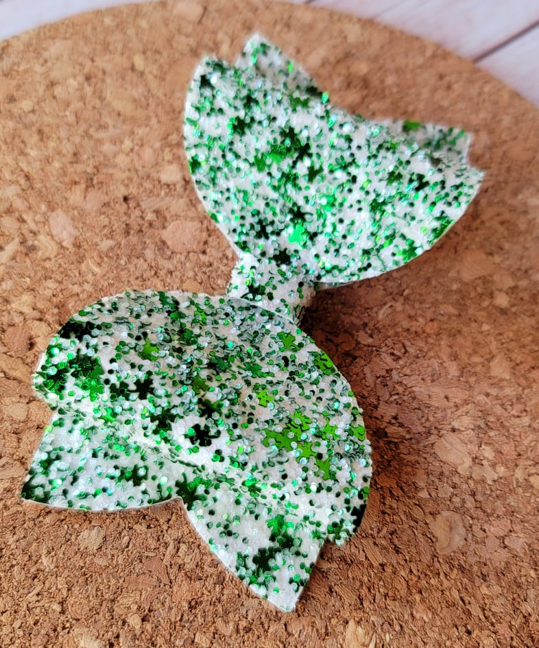 Clovers Glitter Layered Leatherette Bow