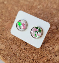 Load image into Gallery viewer, Pink Clovers Glitter Vegan Leather Medium Earring Studs
