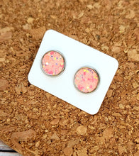 Load image into Gallery viewer, Coral Ice Glitter Vegan Leather Medium Earring Studs
