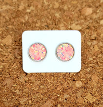 Load image into Gallery viewer, Coral Ice Glitter Vegan Leather Medium Earring Studs
