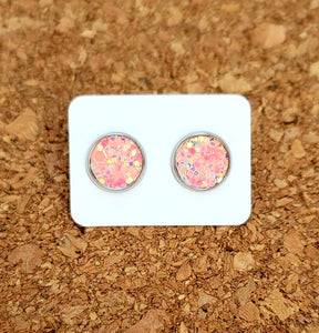 Coral Ice Glitter Vegan Leather Medium Earring Studs