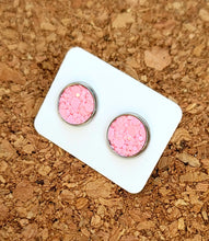 Load image into Gallery viewer, Pink Coral Glitter Vegan Leather Medium Earring Studs
