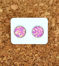 Load image into Gallery viewer, Purple Iridescent Glitter Vegan Leather Medium Earring Studs
