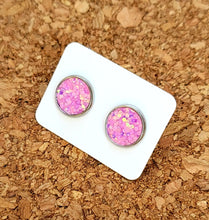 Load image into Gallery viewer, Purple Iridescent Glitter Vegan Leather Medium Earring Studs
