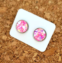 Load image into Gallery viewer, Pink Party Glitter Vegan Leather Medium Earring Studs
