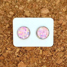 Load image into Gallery viewer, Pastel Crystal Glitter Vegan Leather Medium Earring Studs
