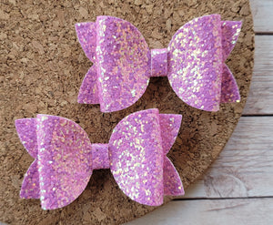 Sweet Purple Glitter Layered Leatherette Piggies Bow