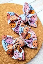 Load image into Gallery viewer, Smiley Faces Fabric Piggie Bows
