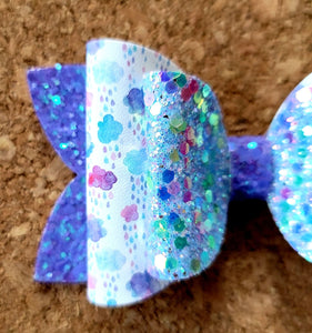 Watercolor Rain Clouds Chunky Glitter Layered Leatherette Bow