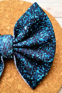 Teal/Black Faux Glitter Fabric Bow