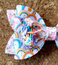 Load image into Gallery viewer, Rainbows Rhinestone Shaker Chunky Glitter Layered Leatherette Bow
