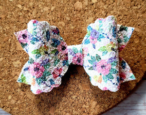 Flower Garden Scallop Glitter Layered Leatherette Bow
