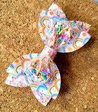 Load image into Gallery viewer, Rainbows Rhinestone Shaker Chunky Glitter Layered Leatherette Bow
