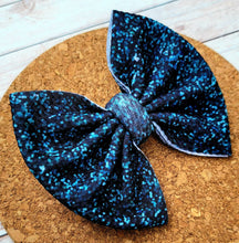 Load image into Gallery viewer, Teal/Black Faux Glitter Fabric Bow
