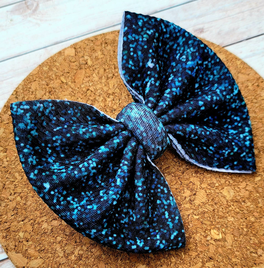 Teal/Black Faux Glitter Fabric Bow