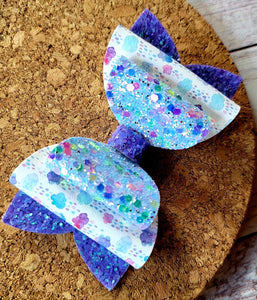 Watercolor Rain Clouds Chunky Glitter Layered Leatherette Bow