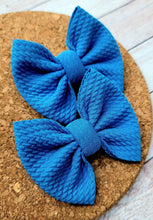 Load image into Gallery viewer, Bright Blue Piggies Fabric Bows
