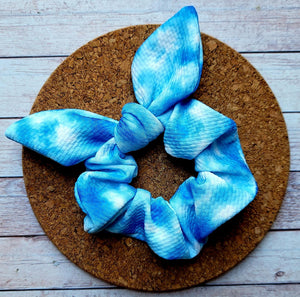 Blue Tie Dye Bow Scrunchie