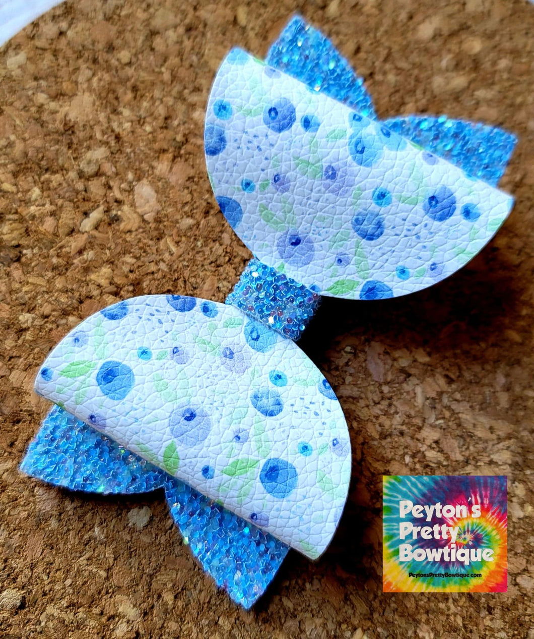 Blueberries Glitter Layered Leatherette Bow