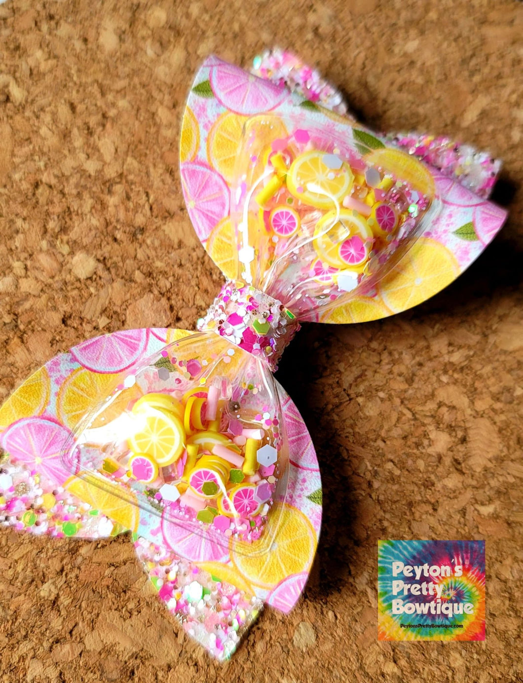Pink Lemonade Rhinestone Shaker Chunky Glitter Layered Leatherette Bow