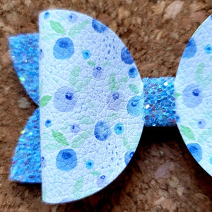 Blueberries Glitter Layered Leatherette Bow