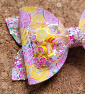 Pink Lemonade Rhinestone Shaker Chunky Glitter Layered Leatherette Bow