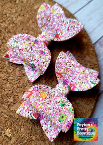 Fruit Salad Glitter Layered Leatherette Piggies Bow