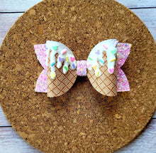 Load image into Gallery viewer, Mouse Pastel Ice Cream Drip Glitter Layered Leatherette Bow
