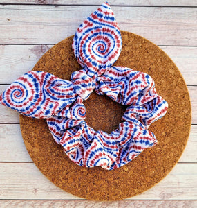 Red, White, And Blue Tie Dye Bow Scrunchie