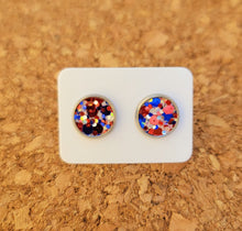 Load image into Gallery viewer, Red, White, &amp; Blue Glitter Vegan Leather Medium Earring Studs
