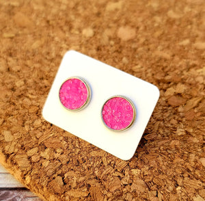 Flamingo Pink Glassy Glitter Vegan Leather Medium Earring Studs