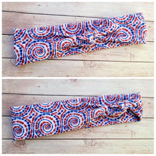 Load image into Gallery viewer, Red, White, And Blue Tie Dye Mama Skinny Knot Headband
